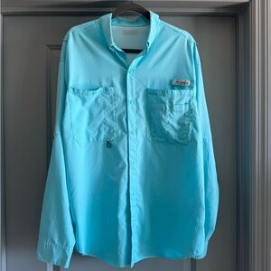Columbia PFG Long Sleeve Fishing Shirt – Aqua Blue – Vented Back – Men’s L